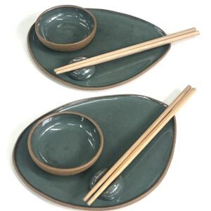 Conjunto Nave para sushi + apoio hashi | dupla | verde