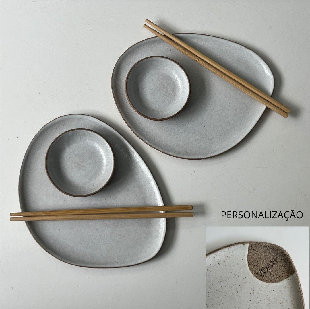 Conjunto Nave para sushi, PERSONALIZADO COM INICIAIS | dupla | branco - Imagem 6