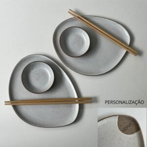 Conjunto Nave para sushi, PERSONALIZADO COM INICIAIS | dupla | branco