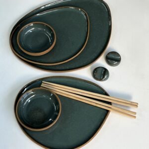 Conjunto Nave para sushi dupla + prato de servir | verde