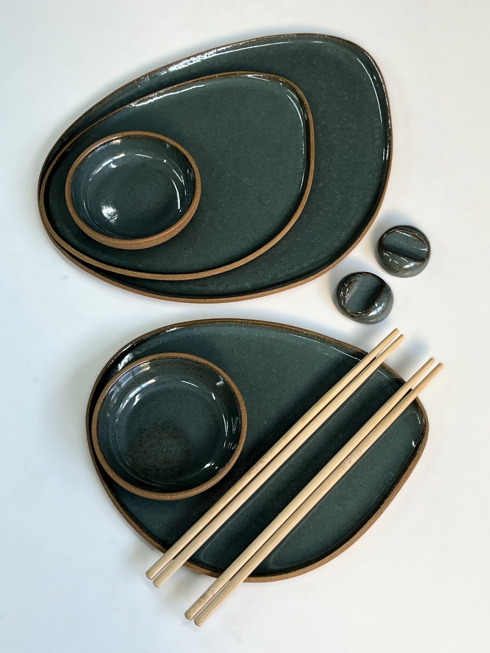 Conjunto Nave para sushi dupla + prato de servir | verde - Imagem 5