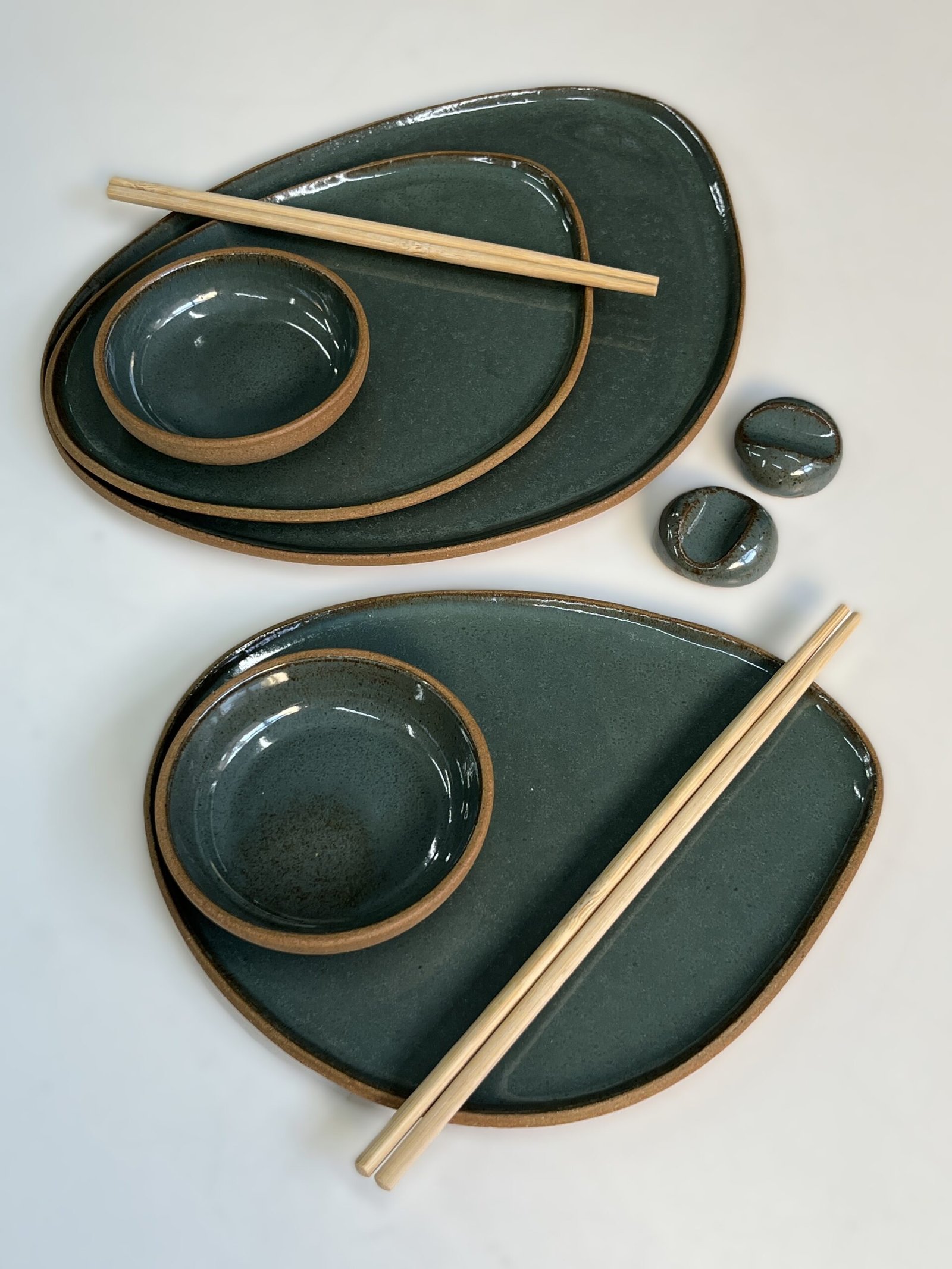 Conjunto Nave para sushi dupla + prato de servir | verde - Imagem 4